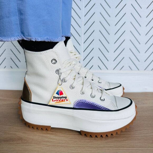 Converse Run Star Hike Hi Platform 10.5 Women Shoes Beige Purple Sneaker A09796C - Picture 3 of 13